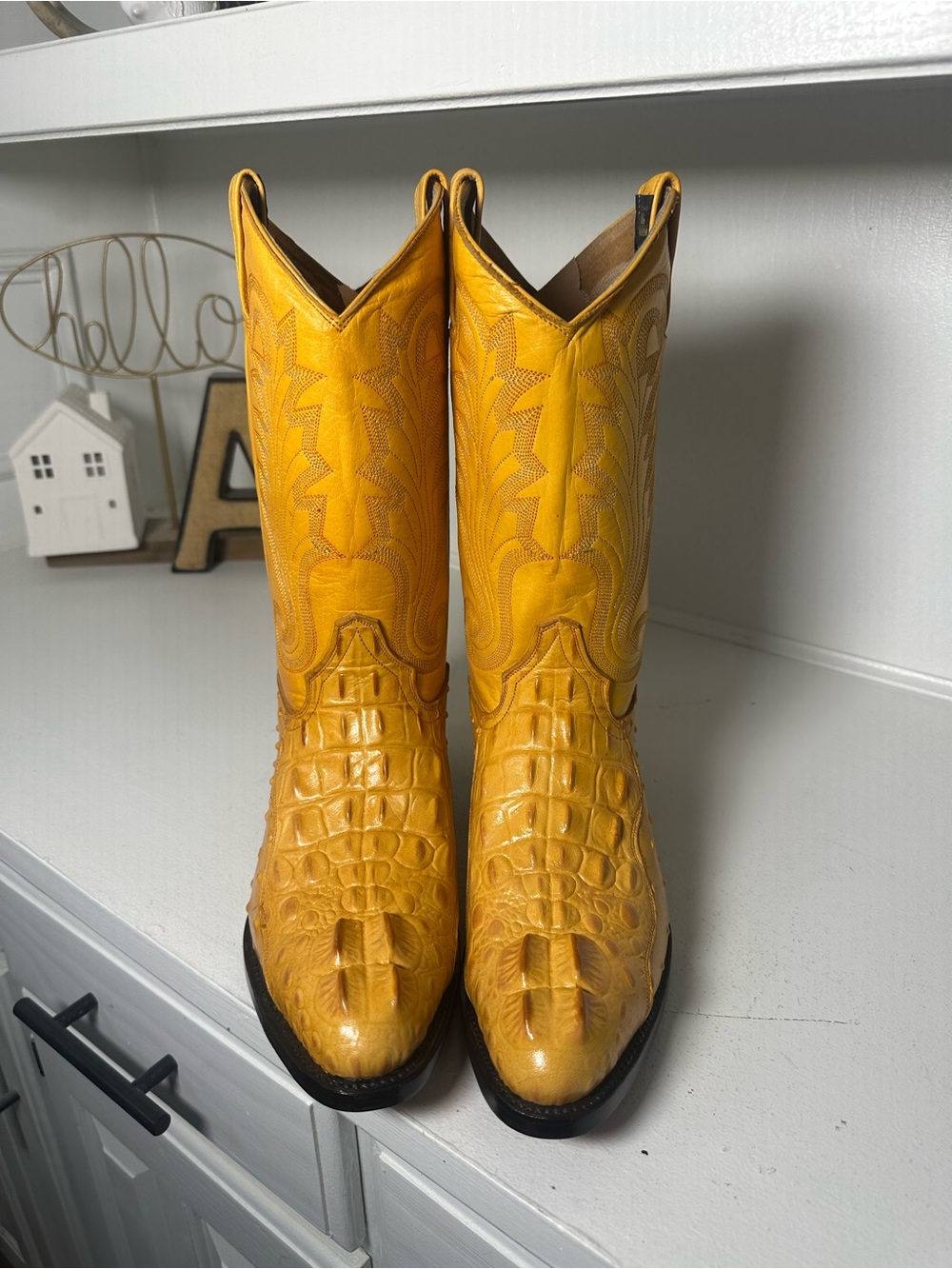 Botas El Paisa Exotic Ostrich Leg Cowboy Boots Women’s 9 Men’s 7.5 Mustard - Picture 2 of 11